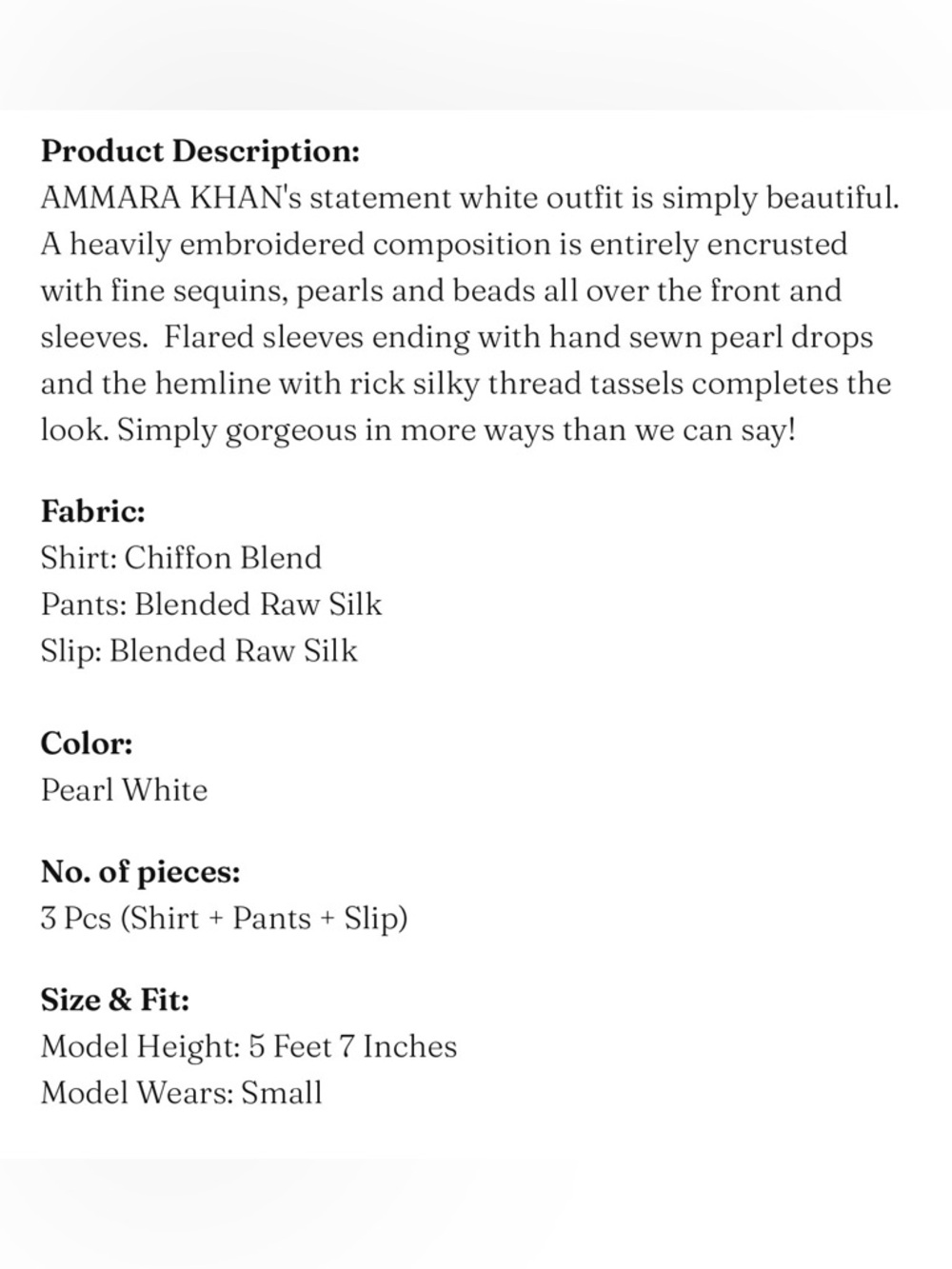 Ammara Khan - Pearl White kaftaan - medium - Picture 4 of 5